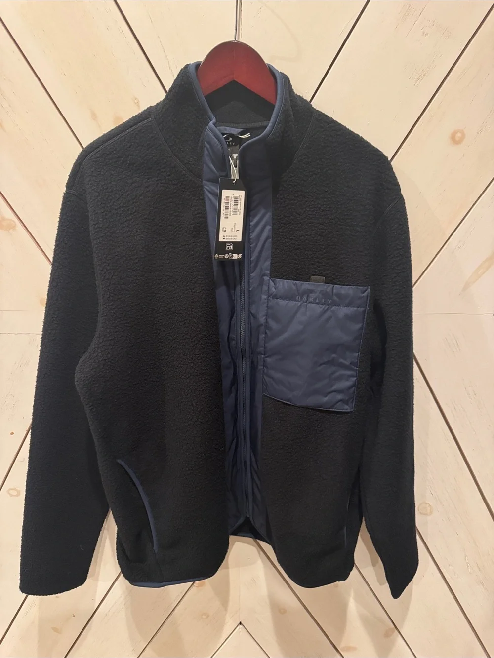 Oakley OFF SLOPE SHERPA MOUNTAIN JACKET BLACK MENS NEW Navy LARGE Zip Up Jacket